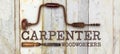 Carpenter text with drill and chisel on wooden background Royalty Free Stock Photo