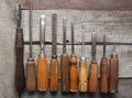 Carpenter tools composition laying on table. Royalty Free Stock Photo