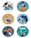 Carpenter Tools Realistic Compositions Icons