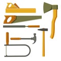 Carpenter tools set in flat style