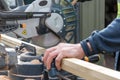 Carpenter using circular saw in DIY project. Royalty Free Stock Photo
