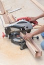 Carpenter using circular saw for wood Royalty Free Stock Photo