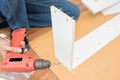 Carpenter using Screwdriver assemble furniture