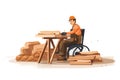 A carpenter in a wheelchair vector flat isolated vector style illustration