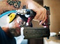 Carpenter woodworker working for house renovation