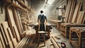 Carpenter at Work Back View in the Workshop