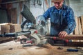 Carpenter work with circular saw Royalty Free Stock Photo