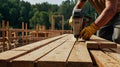 Carpenter at work. Close up of carpenter working with drill