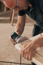 Detat him of the carpenter's sanding hands Royalty Free Stock Photo