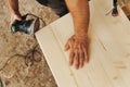 Detat him of the carpenter's sanding hands Royalty Free Stock Photo