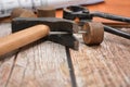 Carpenter work tools hammer pincer nail project building