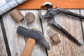 Carpenter work tools hammer pincer nail project building