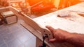 Carpenter work with wooden Royalty Free Stock Photo