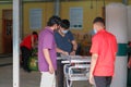 Carpenter working with circular saw at carpentry workshop