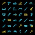 Carpenter working icon set neon