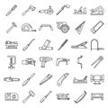 Carpenter working icon set, outline style