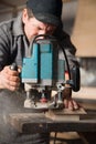 Carpenter working of manual milling machine Royalty Free Stock Photo