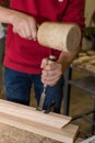 Carpenter works with chisels Royalty Free Stock Photo