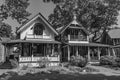 Carpenters Cottages called gingerbread houses on Lake Avenue, Oak Bluffs on Martha`s Vineyard, Massachusetts, USA