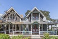 Carpenters Cottages called gingerbread houses on Lake Avenue, Oak Bluffs on Martha`s Vineyard, Massachusetts, USA Royalty Free Stock Photo
