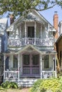 Carpenters Cottages called gingerbread houses on Lake Avenue, Oak Bluffs on Martha`s Vineyard, Massachusetts, USA Royalty Free Stock Photo