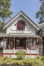 Carpenters Cottages called gingerbread houses  on Lake Avenue, Oak Bluffs on Martha`s Vineyard, Massachusetts, USA Royalty Free Stock Photo