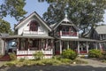 Carpenters Cottages called gingerbread houses on Lake Avenue, Oak Bluffs on Martha`s Vineyard, Massachusetts, USA