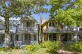 Carpenters Cottages called gingerbread houses on Lake Avenue, Oak Bluffs on Martha`s Vineyard, Massachusetts, USA