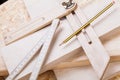 Carpenters level, ruler and right angle Royalty Free Stock Photo