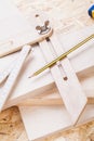 Carpenters level, ruler and right angle Royalty Free Stock Photo