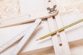 Carpenters level, ruler and right angle Royalty Free Stock Photo