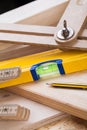 Carpenters level, ruler and right angle Royalty Free Stock Photo