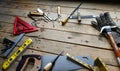 Carpenters Tools on Wooden Work Bench Royalty Free Stock Photo