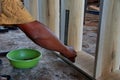 Carpenters work on woodworking machinery in carpentry shops