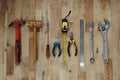 Carpentery tools kit on the wooden table