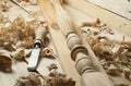 Carpentry concept.Joiner carpenter workplace. Construction tools on wooden table with sawdust. Copy space for text.