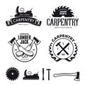 Carpentry emblems, badges, design elements. Vector vintage illustration. Royalty Free Stock Photo