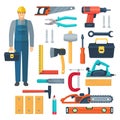 Carpentry Flat Color Icons Set