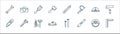 Carpentry line icons. linear set. quality vector line set such as try square, chisel, wood plane, cutter, helmet, paint brush,