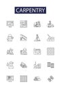 Carpentry line vector icons and signs. Woodworking, Joinery, Furniture-making, Cabinet-making, Moulding, Framing Royalty Free Stock Photo