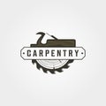 Carpentry logo vector vintage symbol illustration design, woodwork emblem logo design Royalty Free Stock Photo