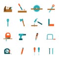 Carpentry tools flat icons set