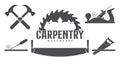 Carpentry tools, labels template. Sawmill emblem. Vector illustration