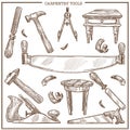 Carpentry tools sketch vector icons set for furniture repair and carpenter woodwork Royalty Free Stock Photo