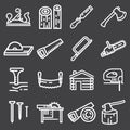 Carpentry wood work tools and equipment white icons set isolated