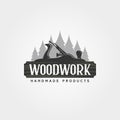 Carpentry woodwork and plane logo vector illustration design, carpentry planer vintage logo design Royalty Free Stock Photo