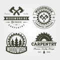 Carpentry woodworker set logo vintage vector symbol illustration design