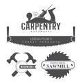 Carpentry, woodworks, sawmill emblem. Vector illustration isolated on white
