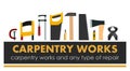 Carpentry works. Any type of repair. Logo of handyman services. Carpenter. Hand tools of universal workshop. Home repair