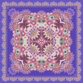 Carpet, bandana print or ceramic tile with abstract pattern in ethnic style on fresh lilac color background